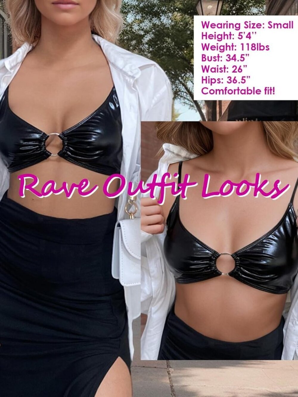 Women's Black Shiny Bralette Rave Crop Top Metal Ring Metallic Bra Tops - Picture 4 of 4